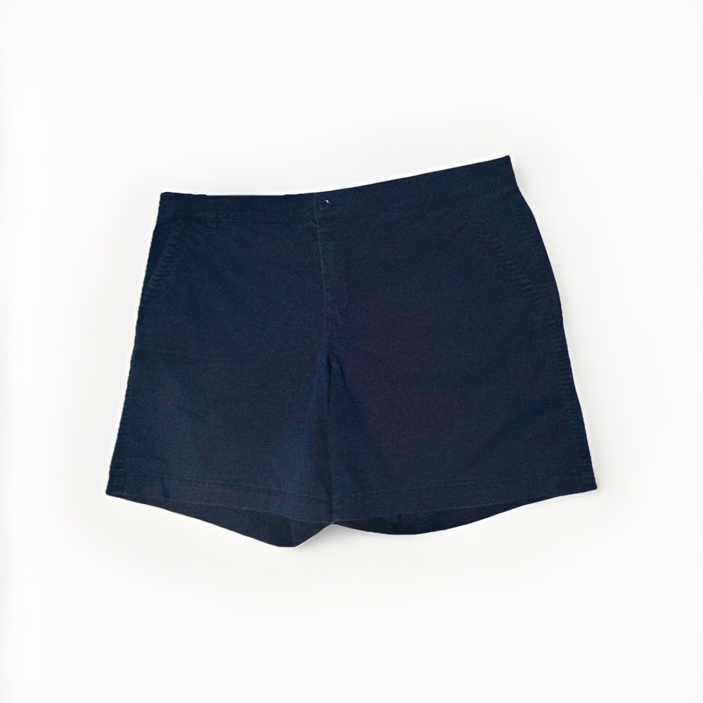 Chaps Womens Denim Shorts Navy Blue Cotton Blend Bermuda Size 14 Casual Cuffed